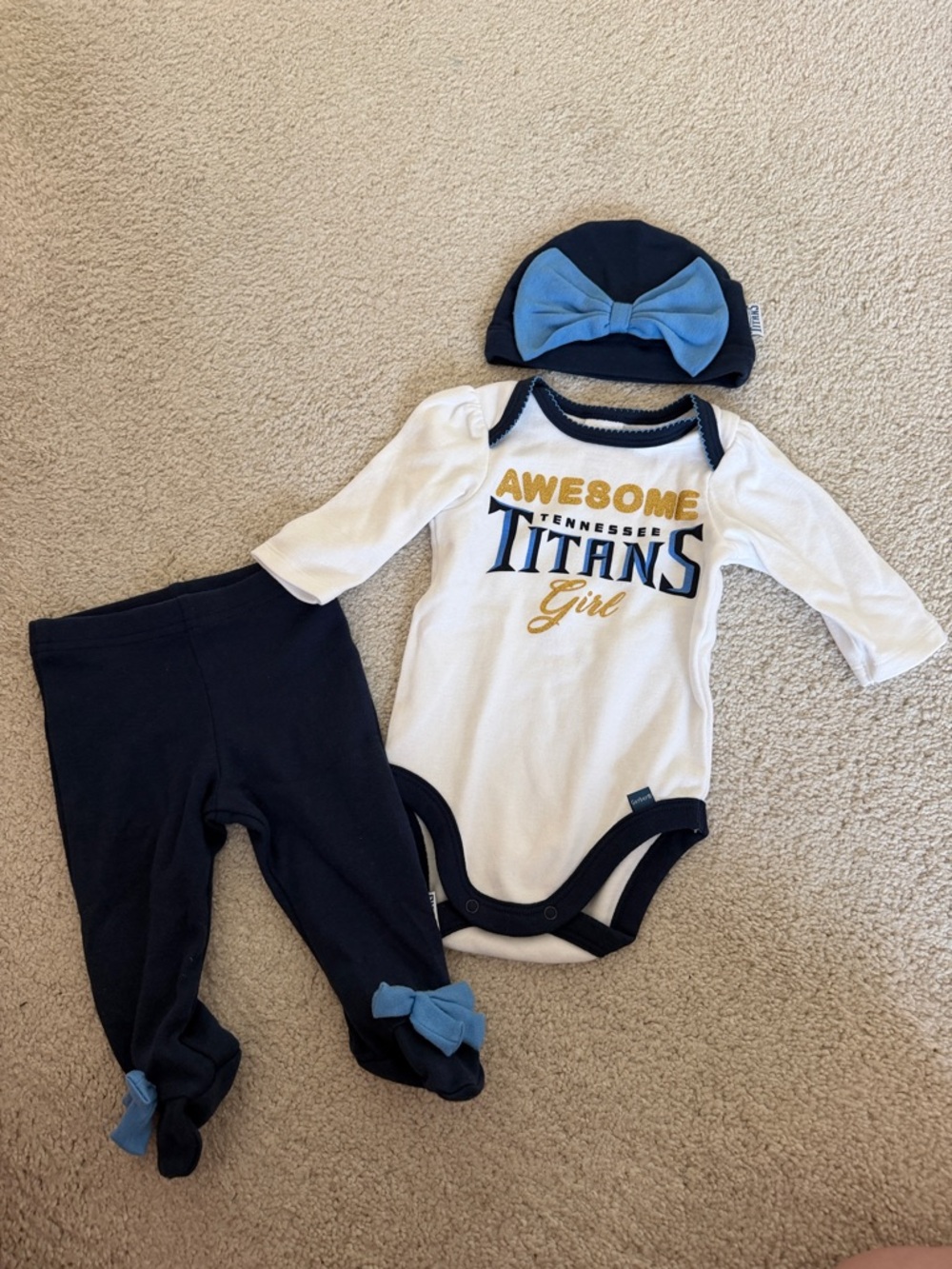 Tennessee Titans Girl White & Navy Bodysuit Set with Light Blue Accents